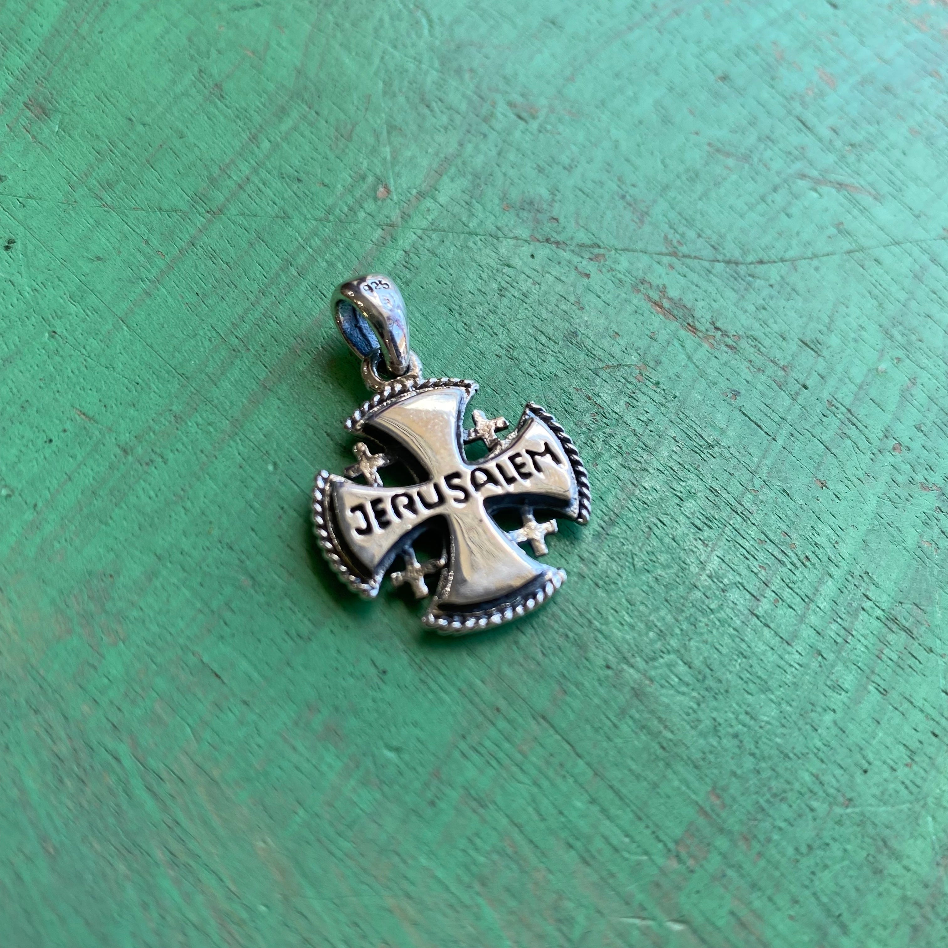 Sterling Silver Turquoise Jerusalem Cross Charm