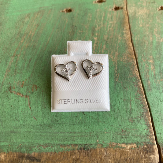 Sterling Silver Heart Cross Earrings
