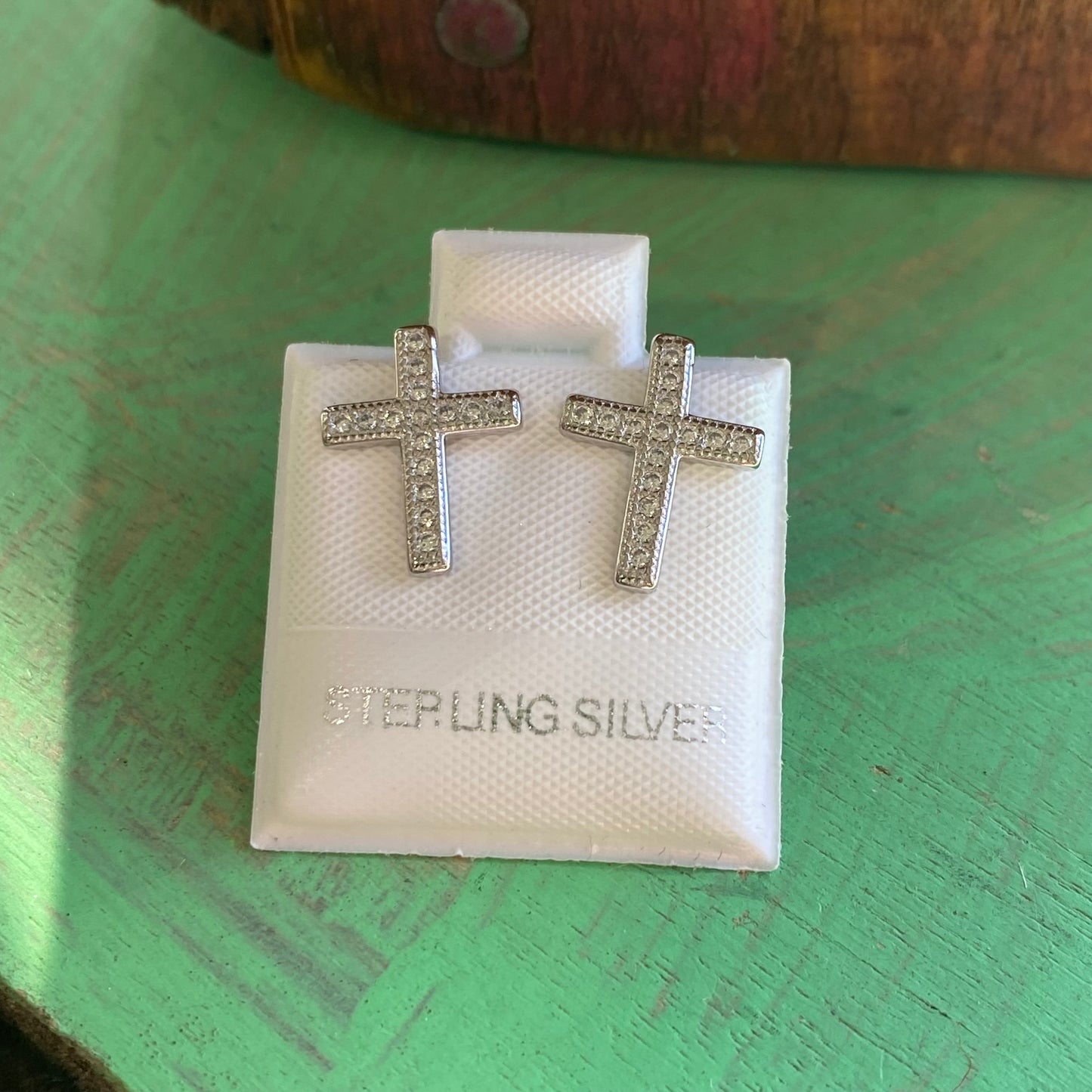 Sterling Silver CZ Cross Studs
