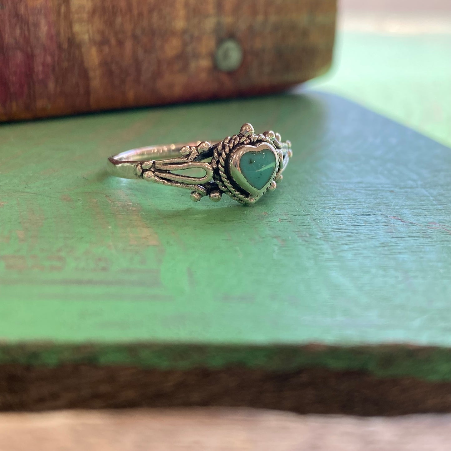 Sterling Silver Ornate Turquoise Heart Ring