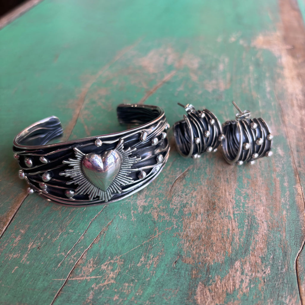 Sterling Silver Sacred Heart Cuff or Earrings