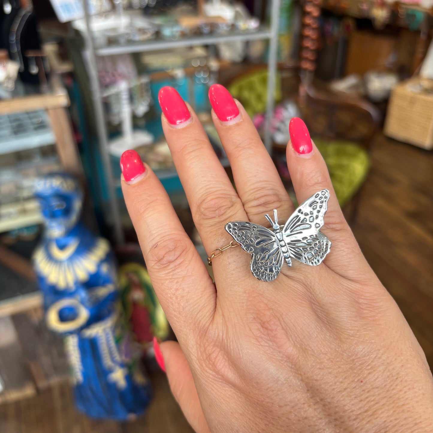 Sterling Silver Flying Butterfly Adjustable Ring