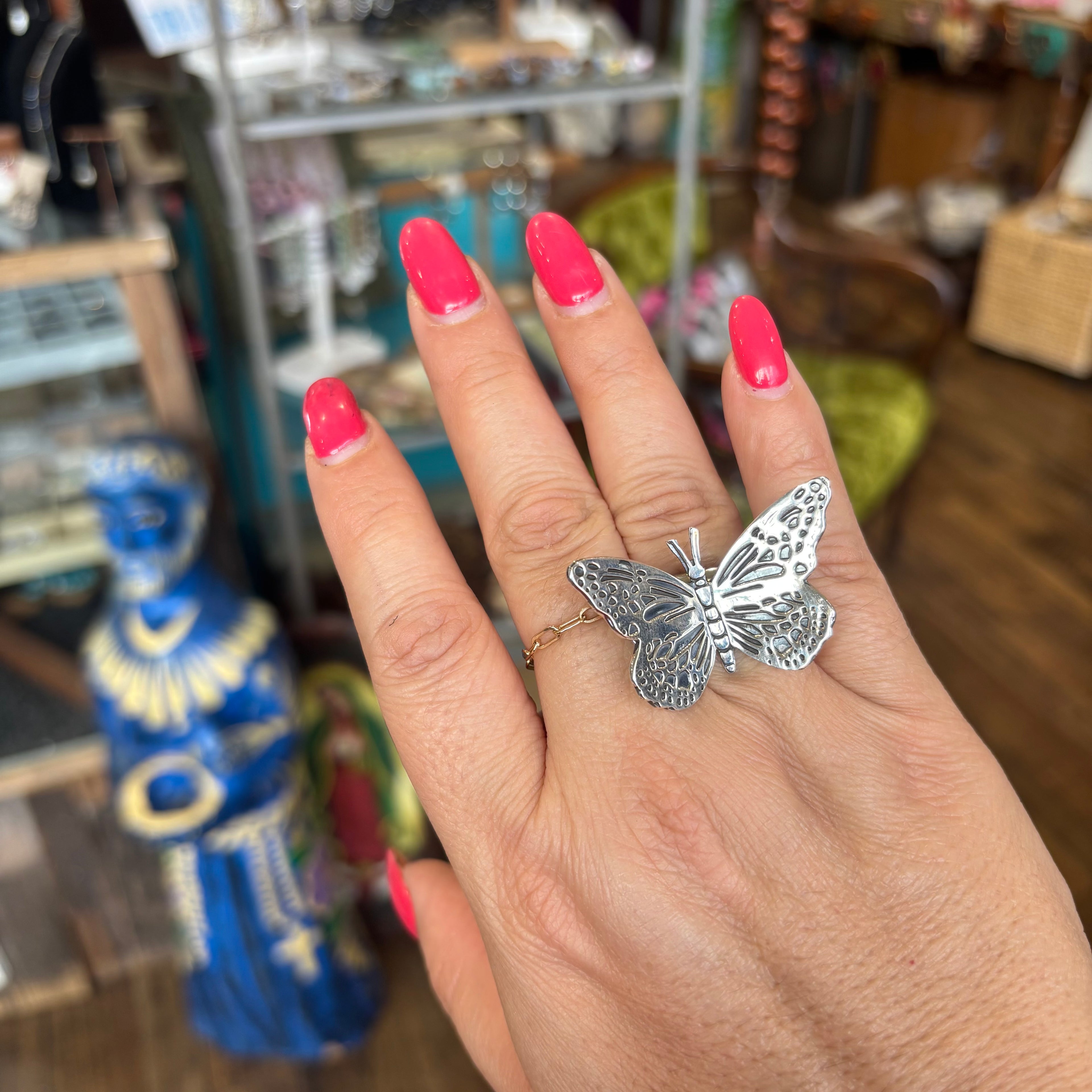 Sterling Silver Flying Butterfly Adjustable Ring