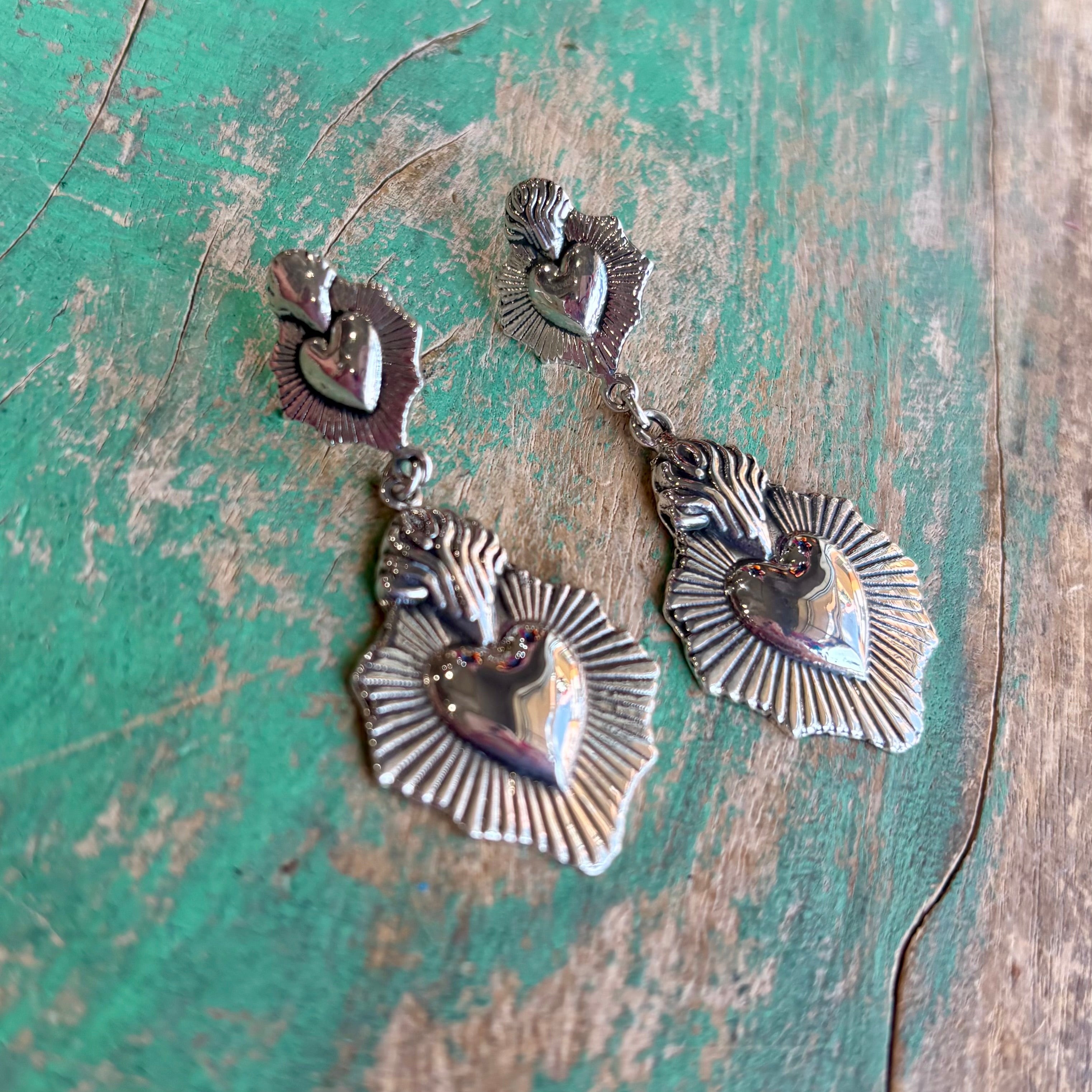 Sacred Heart on Fire Earrings
