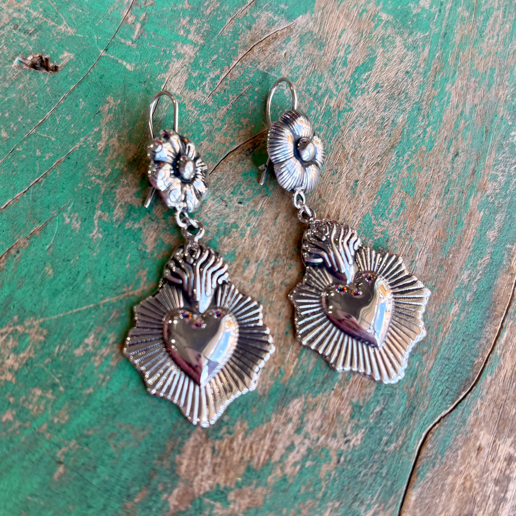 Sacred Heart on Fire Earrings