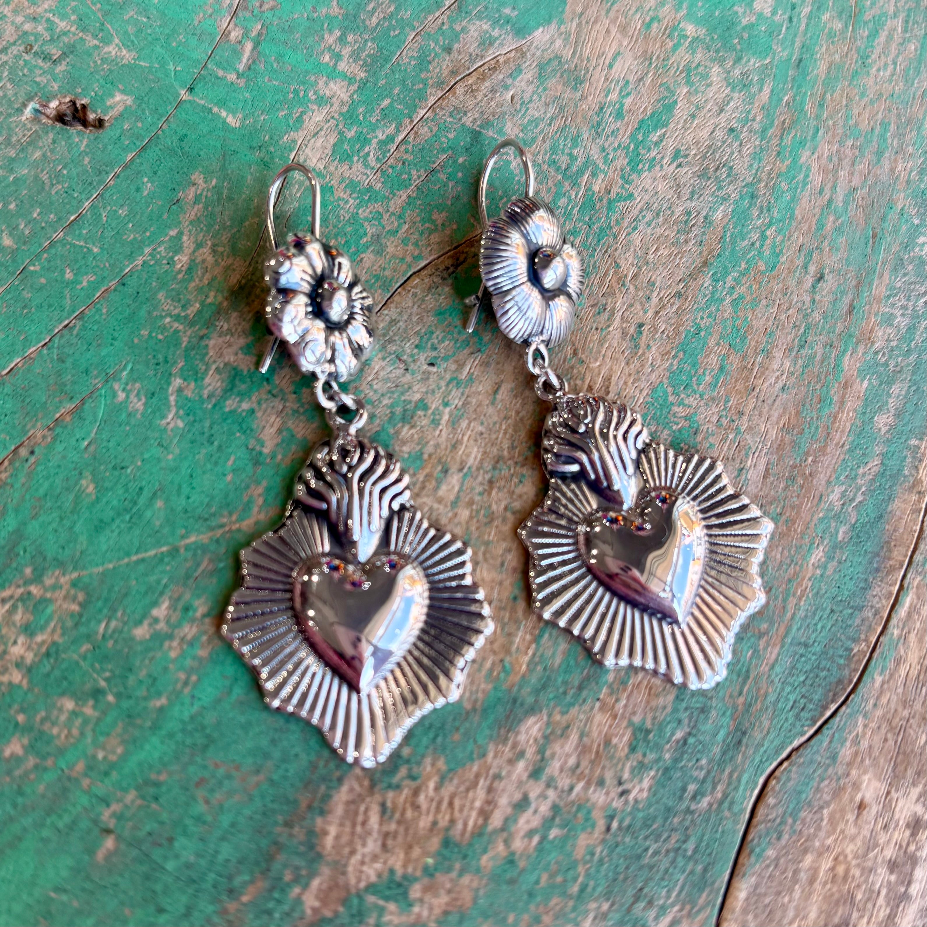 Sacred Heart on Fire Earrings