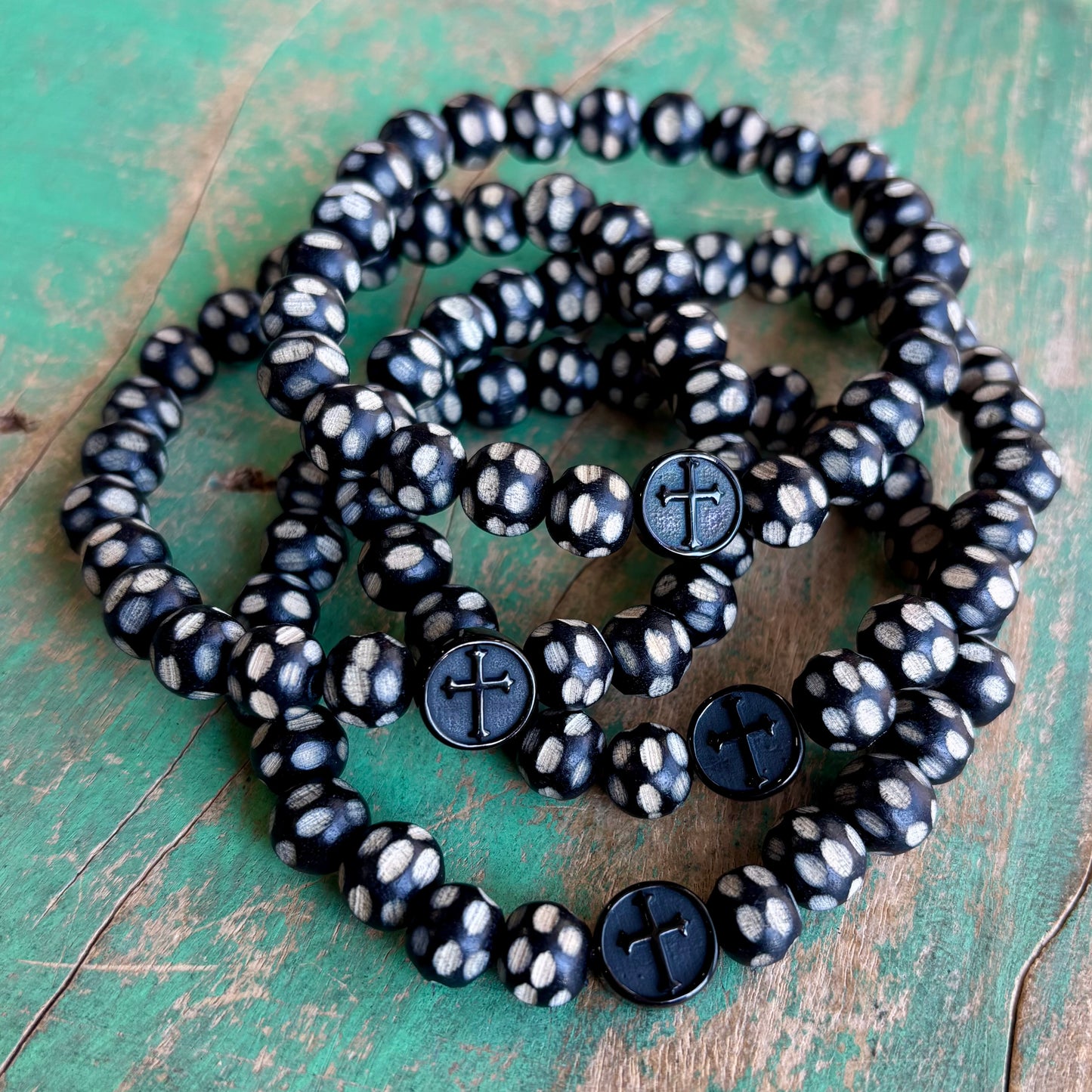 Black and White Divot Wood Bracelet