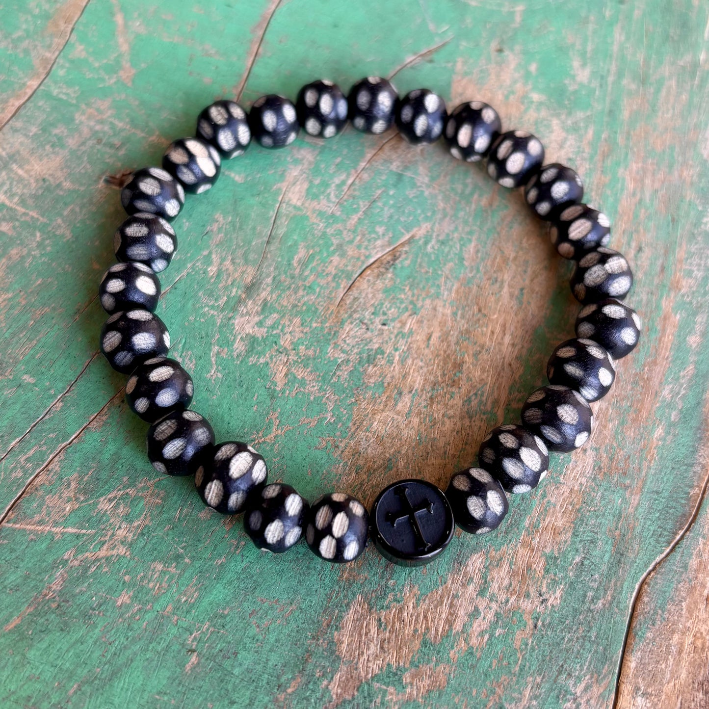 Black and White Divot Wood Bracelet