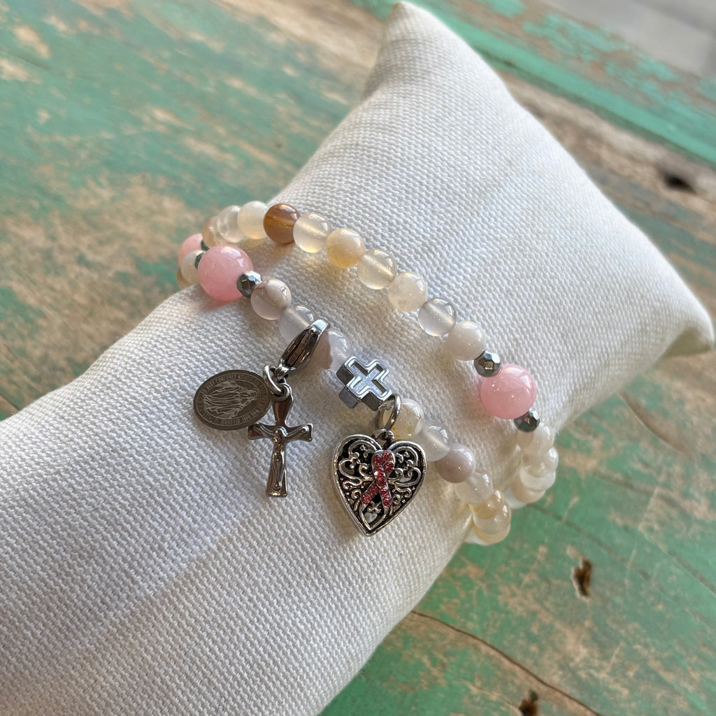 Breast Cancer Awareness Rosary Wrap Bracelet