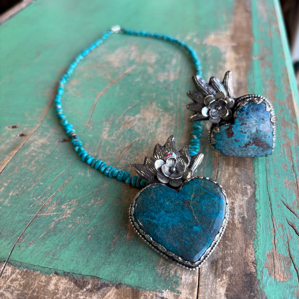 Tranquil Sacred Heart Chrysocolla Necklace or Ring