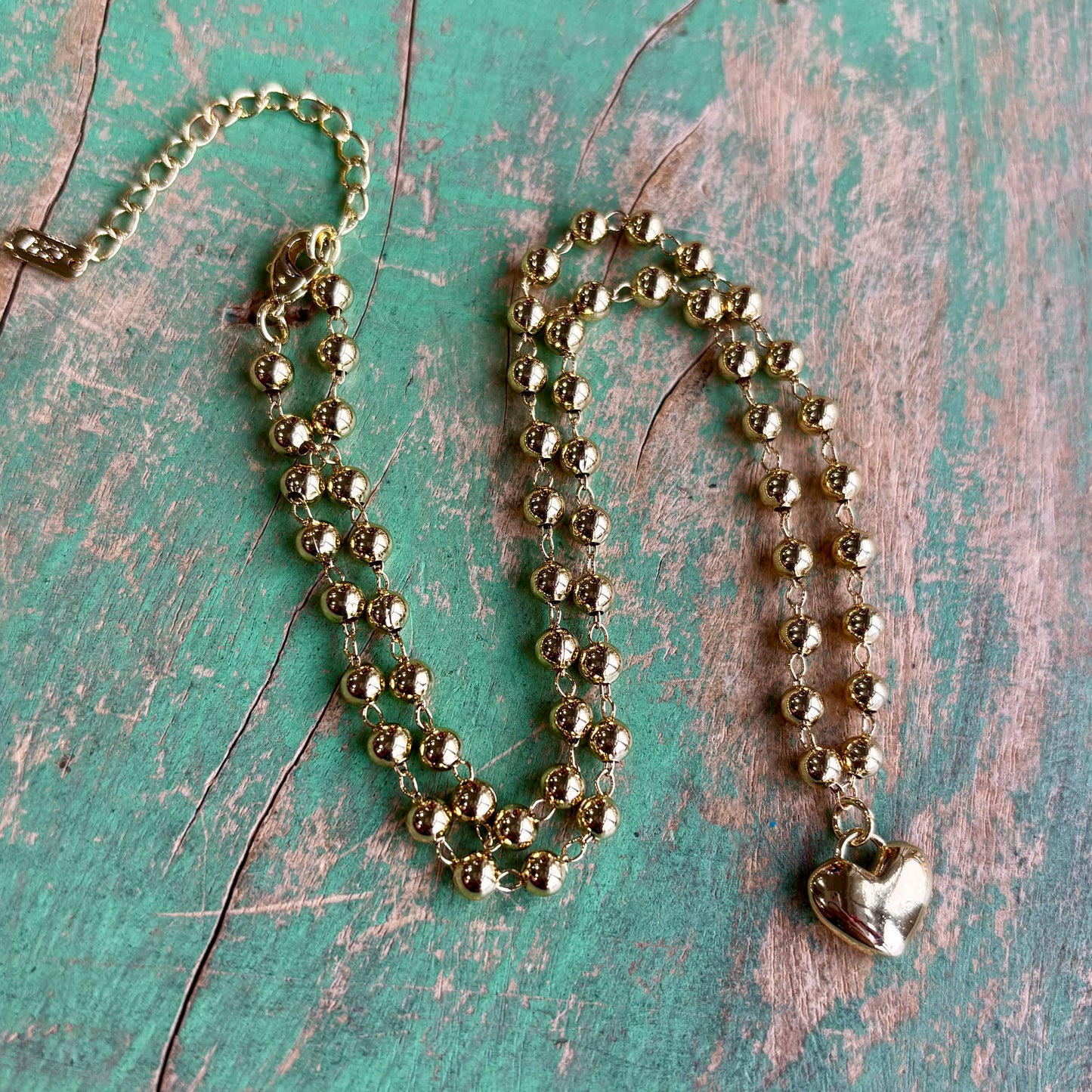 Sweet Dainty Gold Ball Chain with Small Heart Necklace