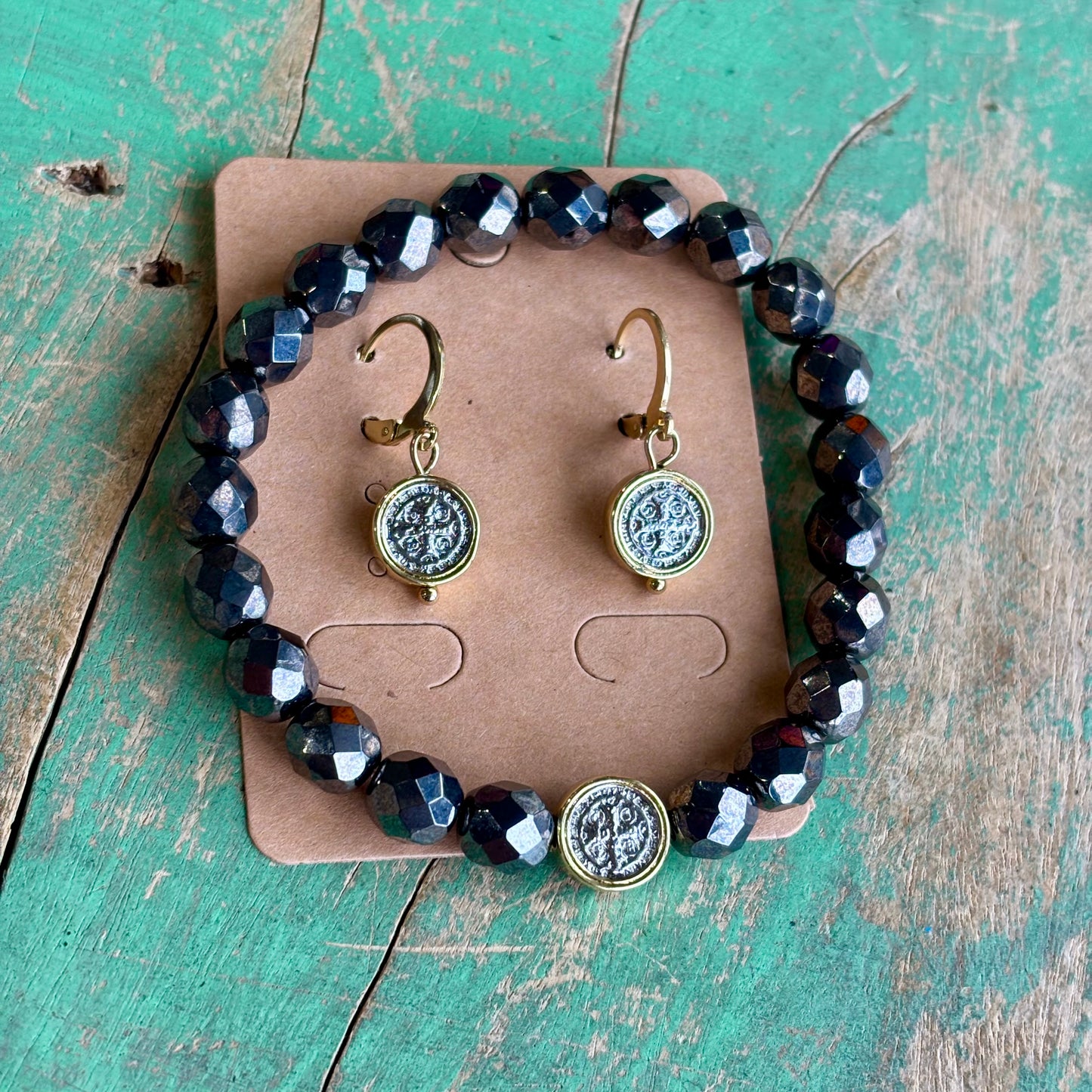 Small Two Tone St Benedict Bracelet or Earrings