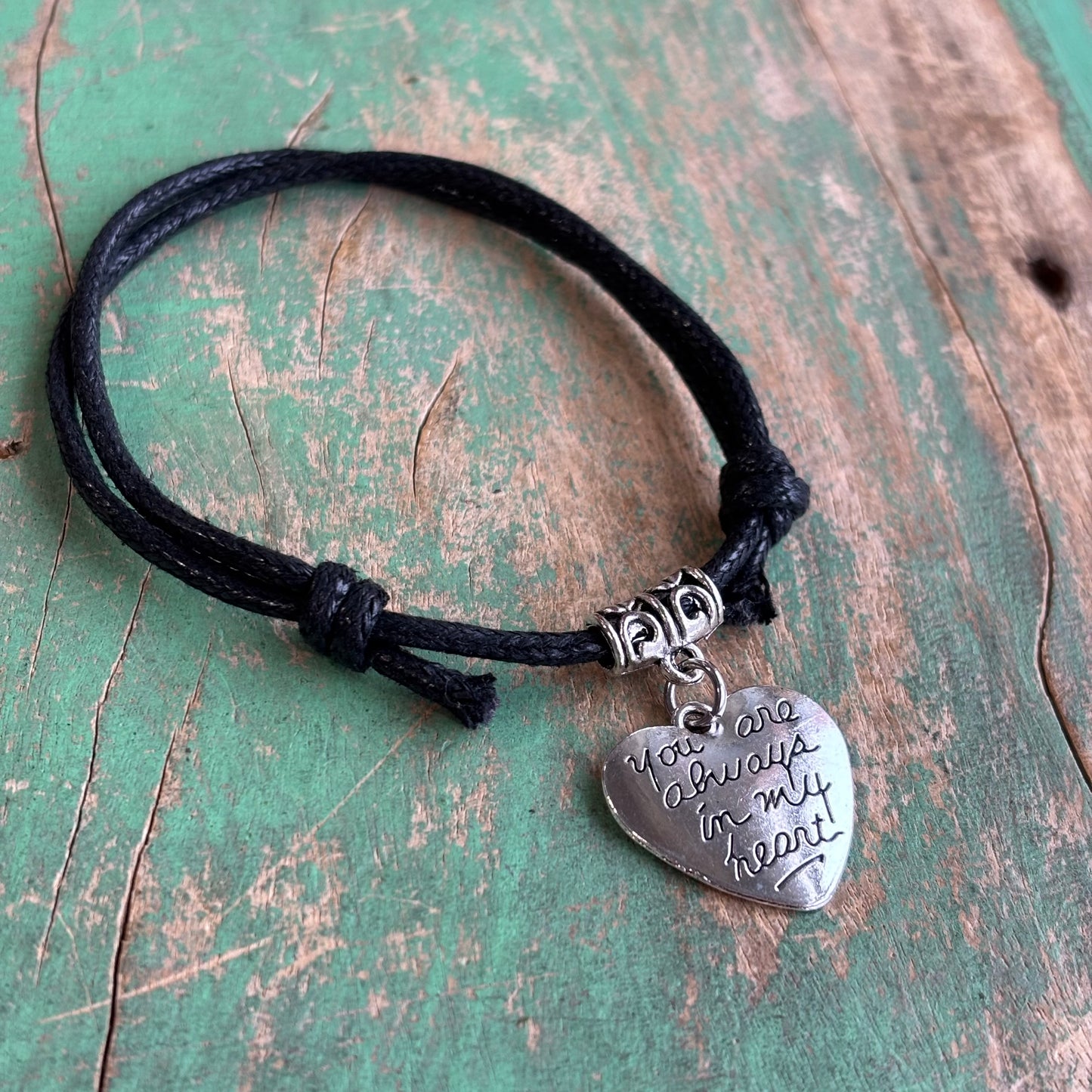 Always In My Heart Black Cord Bracelet