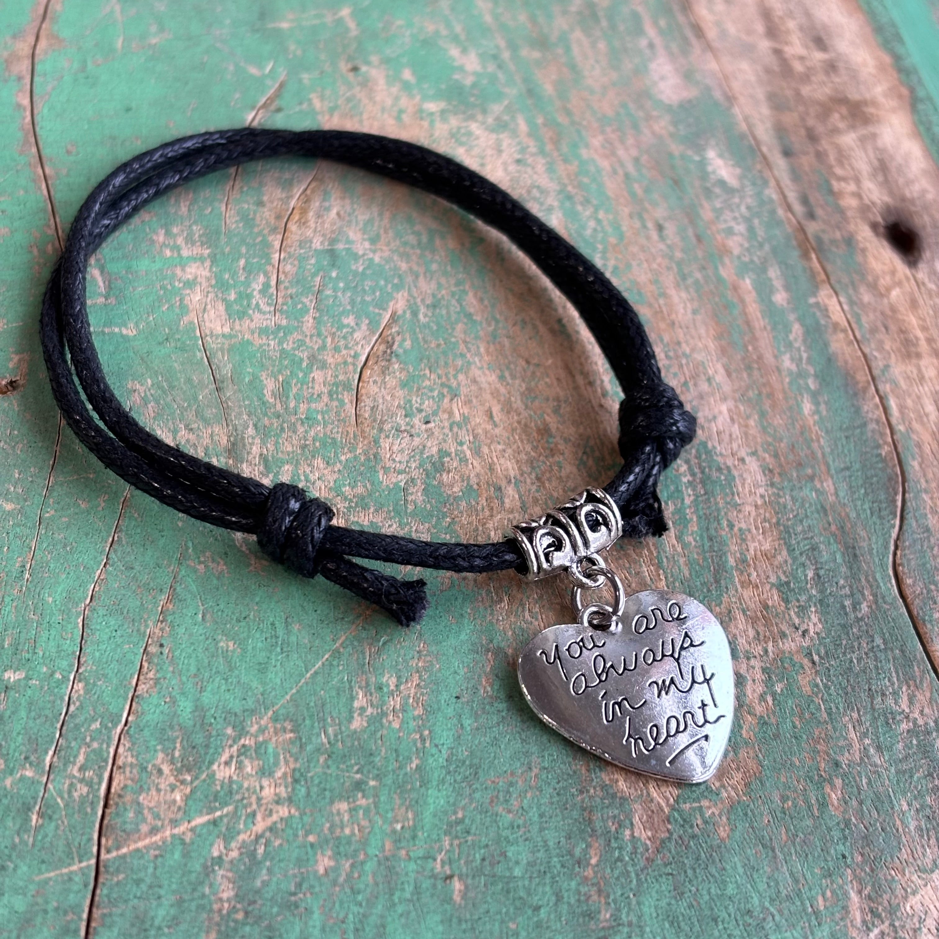 Always In My Heart Black Cord Bracelet
