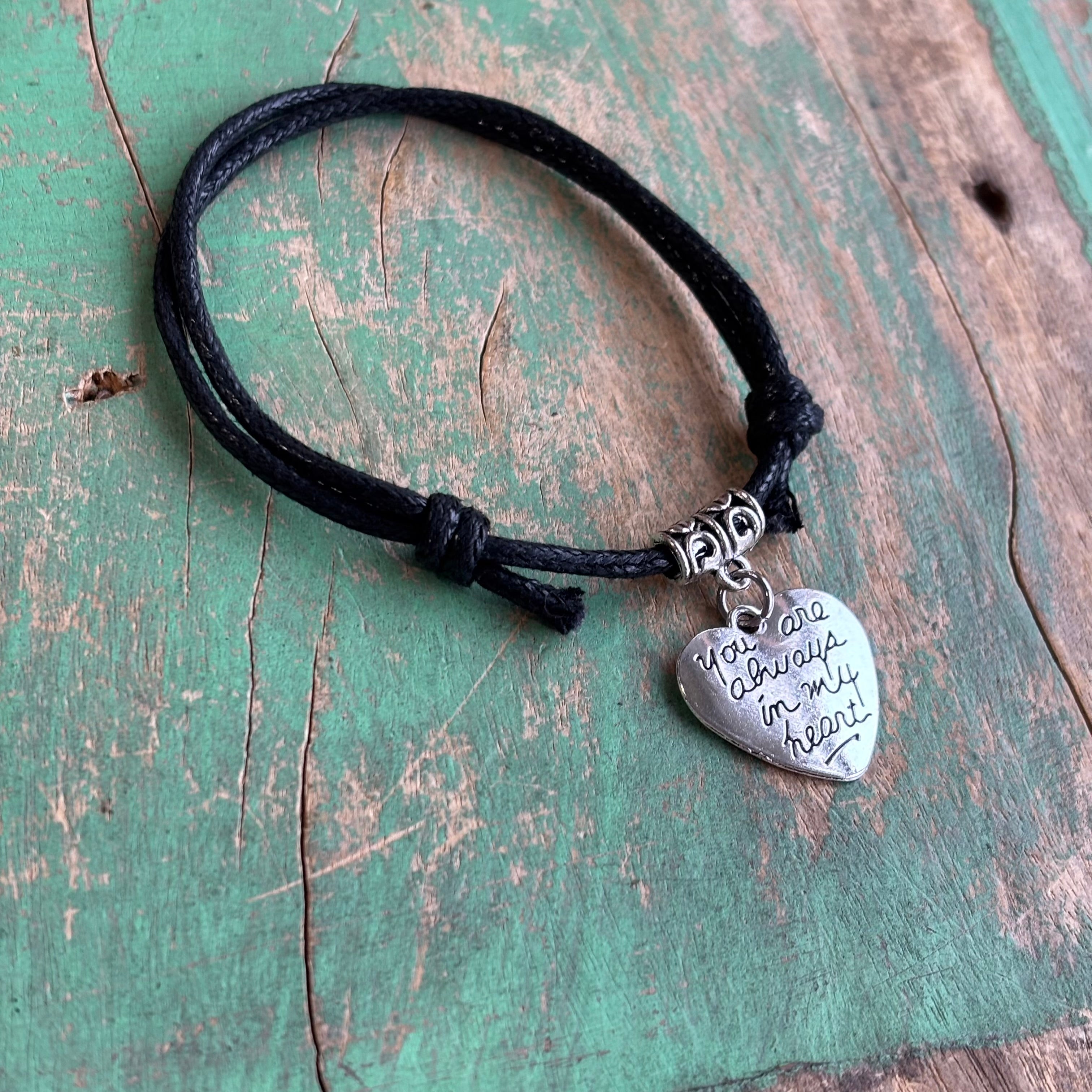 Always In My Heart Black Cord Bracelet