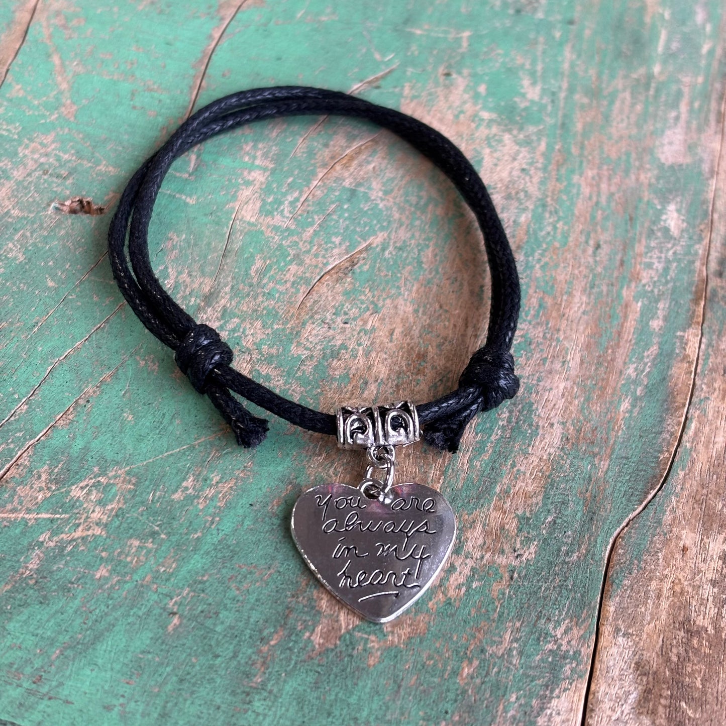 Always In My Heart Black Cord Bracelet