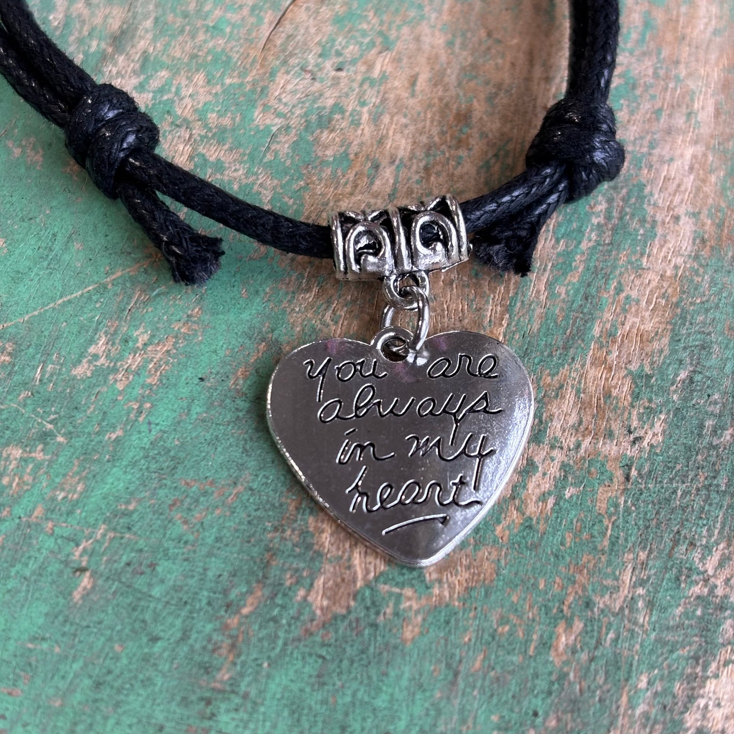 Always In My Heart Black Cord Bracelet