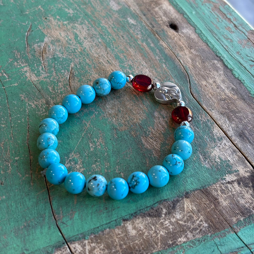 Turquoise and Red OLG Rose Bracelet or Earrings.