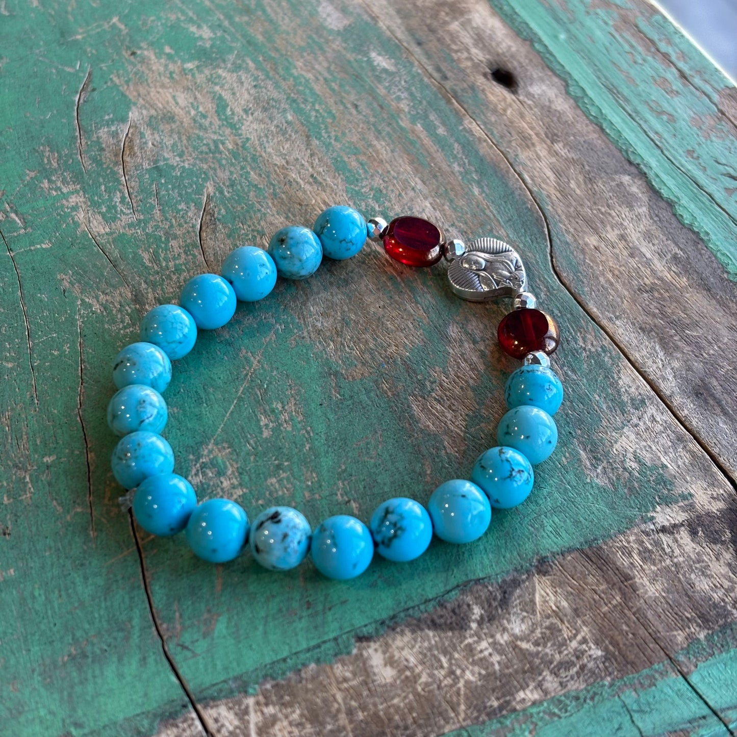 Turquoise and Red OLG Rose Bracelet or Earrings.