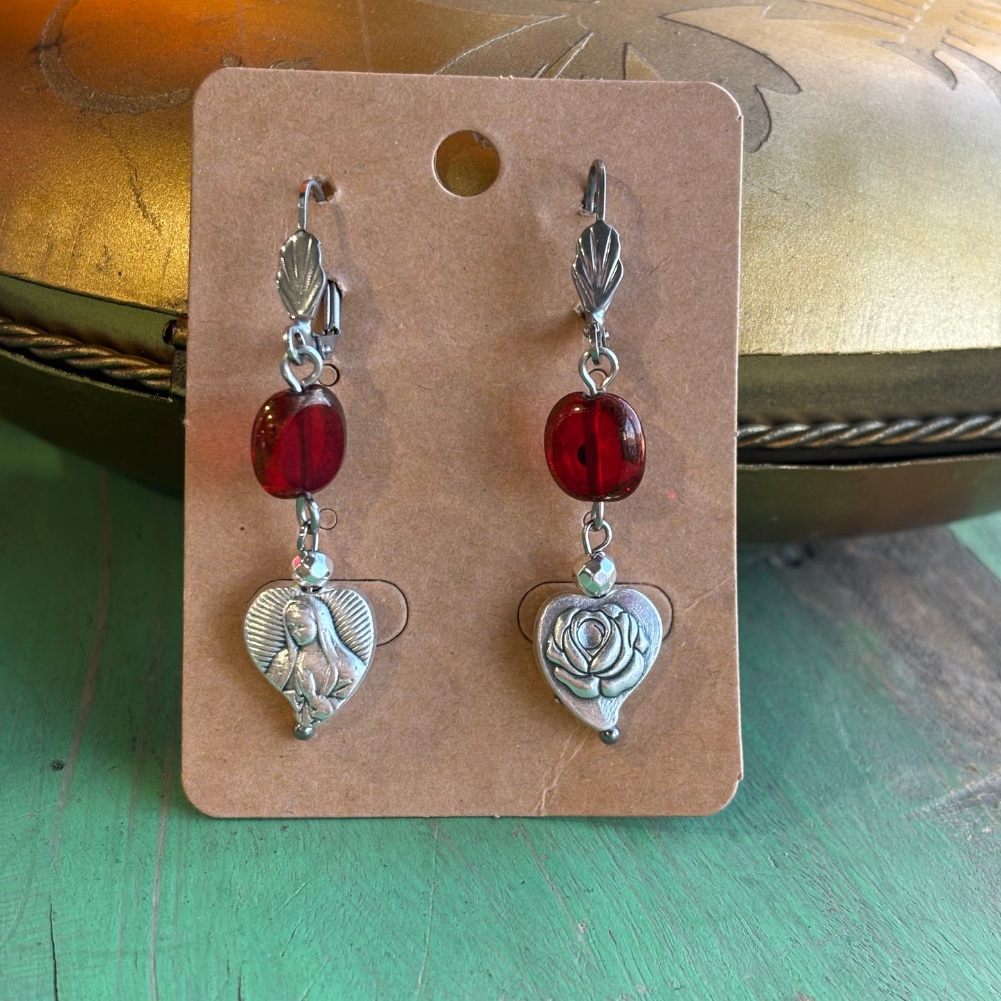 Turquoise and Red OLG Rose Bracelet or Earrings.