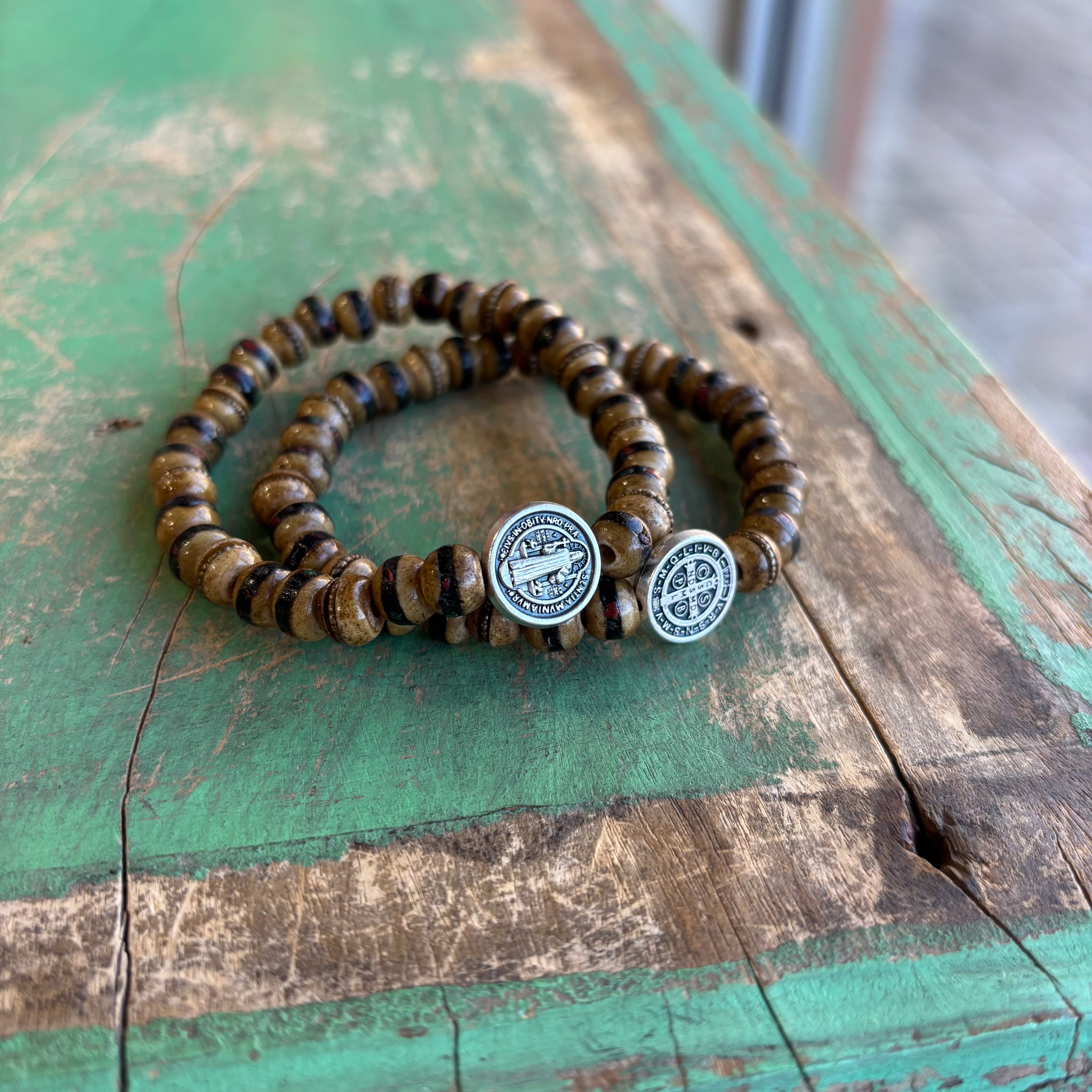Men of Faith St. Benedict Brown Prayer Bead Bracelet
