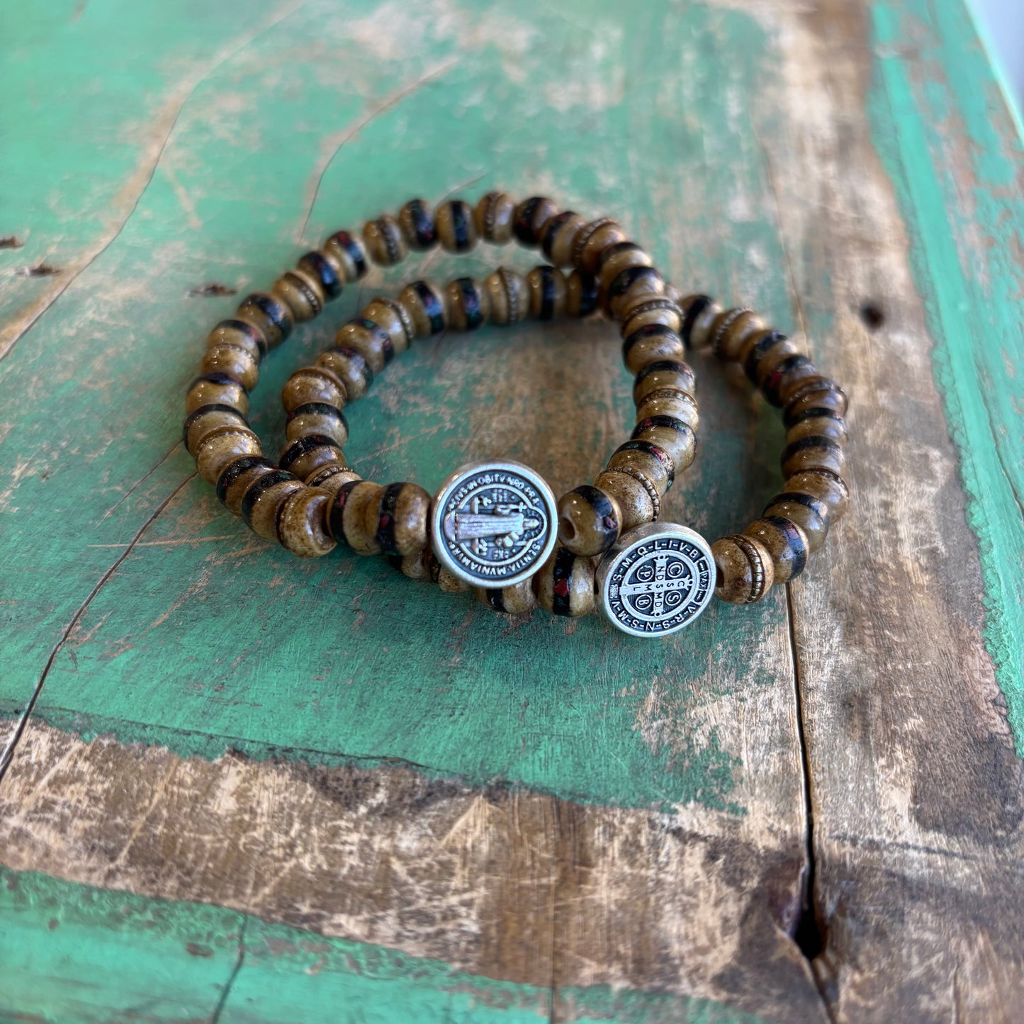Men of Faith St. Benedict Brown Prayer Bead Bracelet