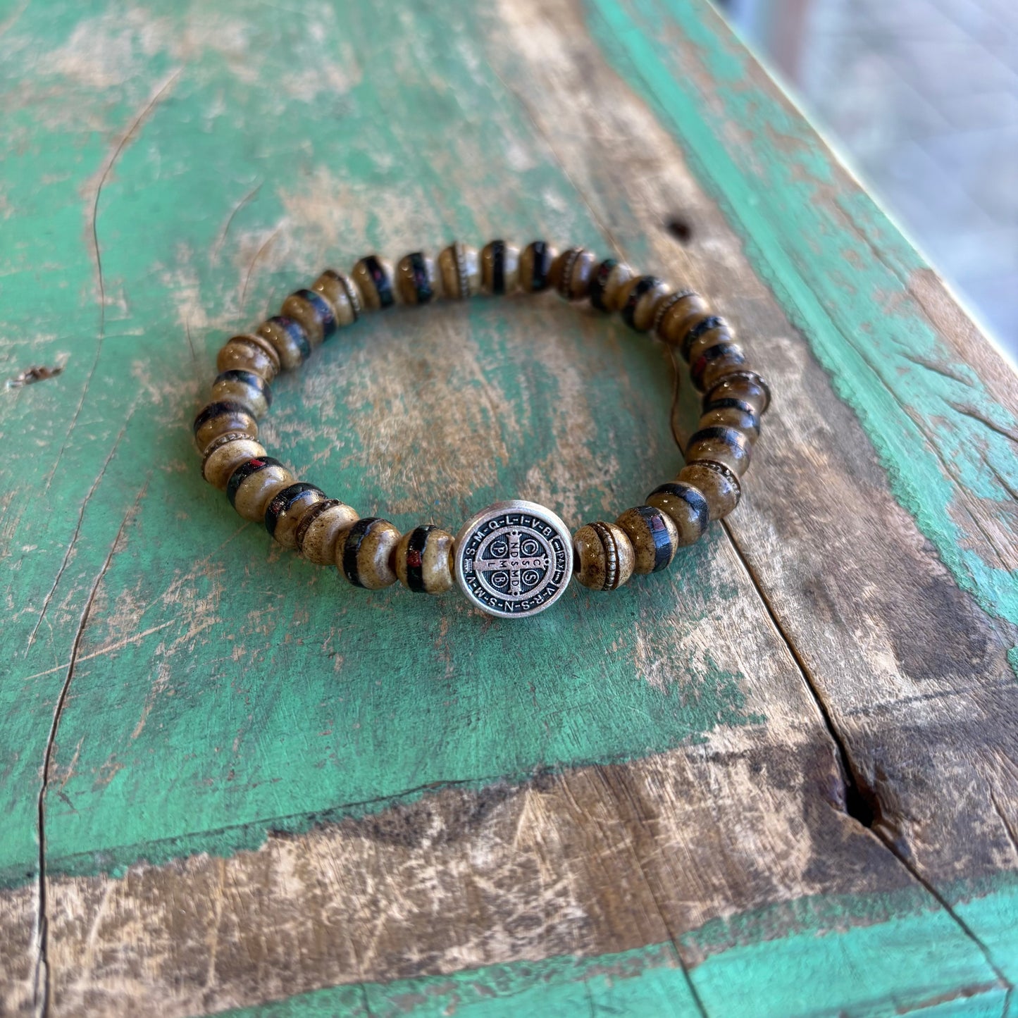 Men of Faith St. Benedict Brown Prayer Bead Bracelet