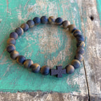 Matte Tiger Eye Wood Cross Bracelet