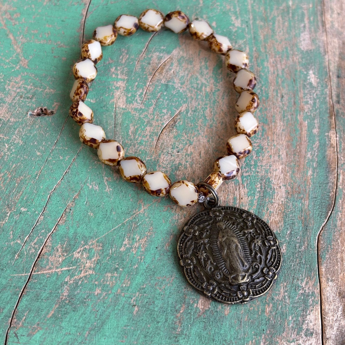 Czech Glass Bronze Big Medal Bracelets
