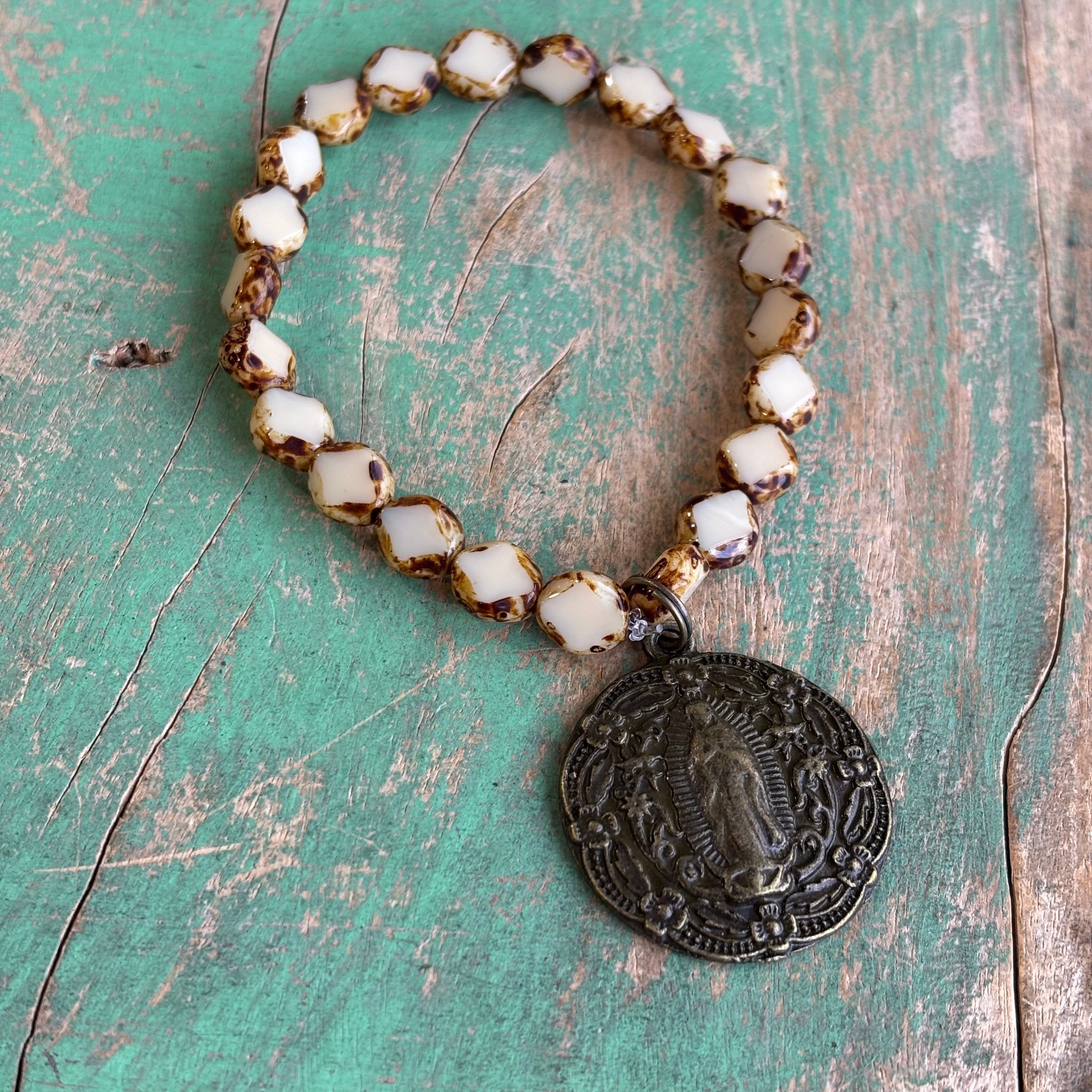Czech Glass Bronze Big Medal Bracelets
