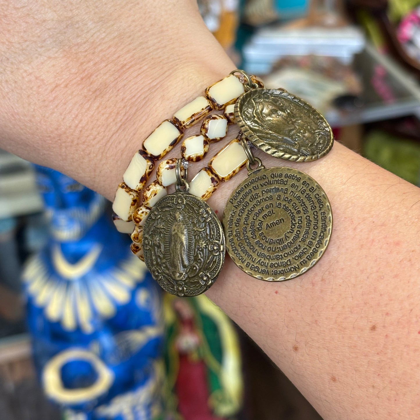 Czech Glass Bronze Big Medal Bracelets