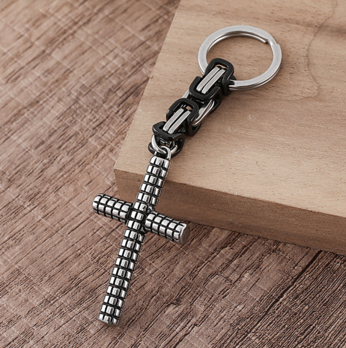 Stainless Steel Cross Keychain – Christian Faith Key Ring