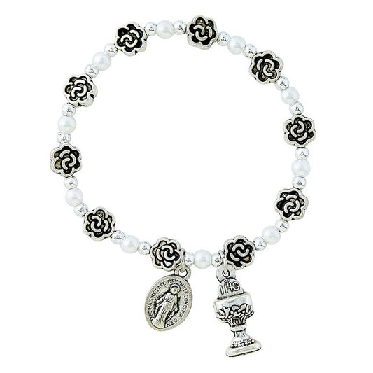 Pearls and Flowers Holy Communion Bracelet