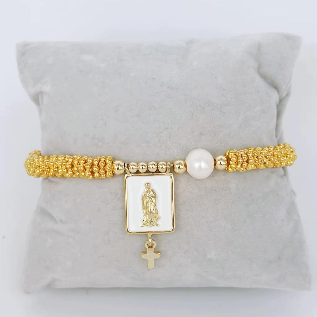 Gold Beaded Freshwater Pearl Faith Bracelets