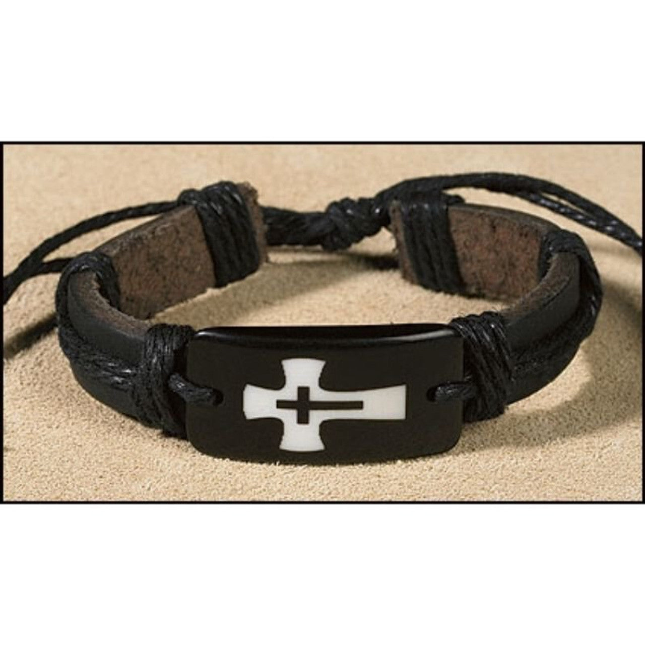 Leather Adjustable Long Cross Bracelet
