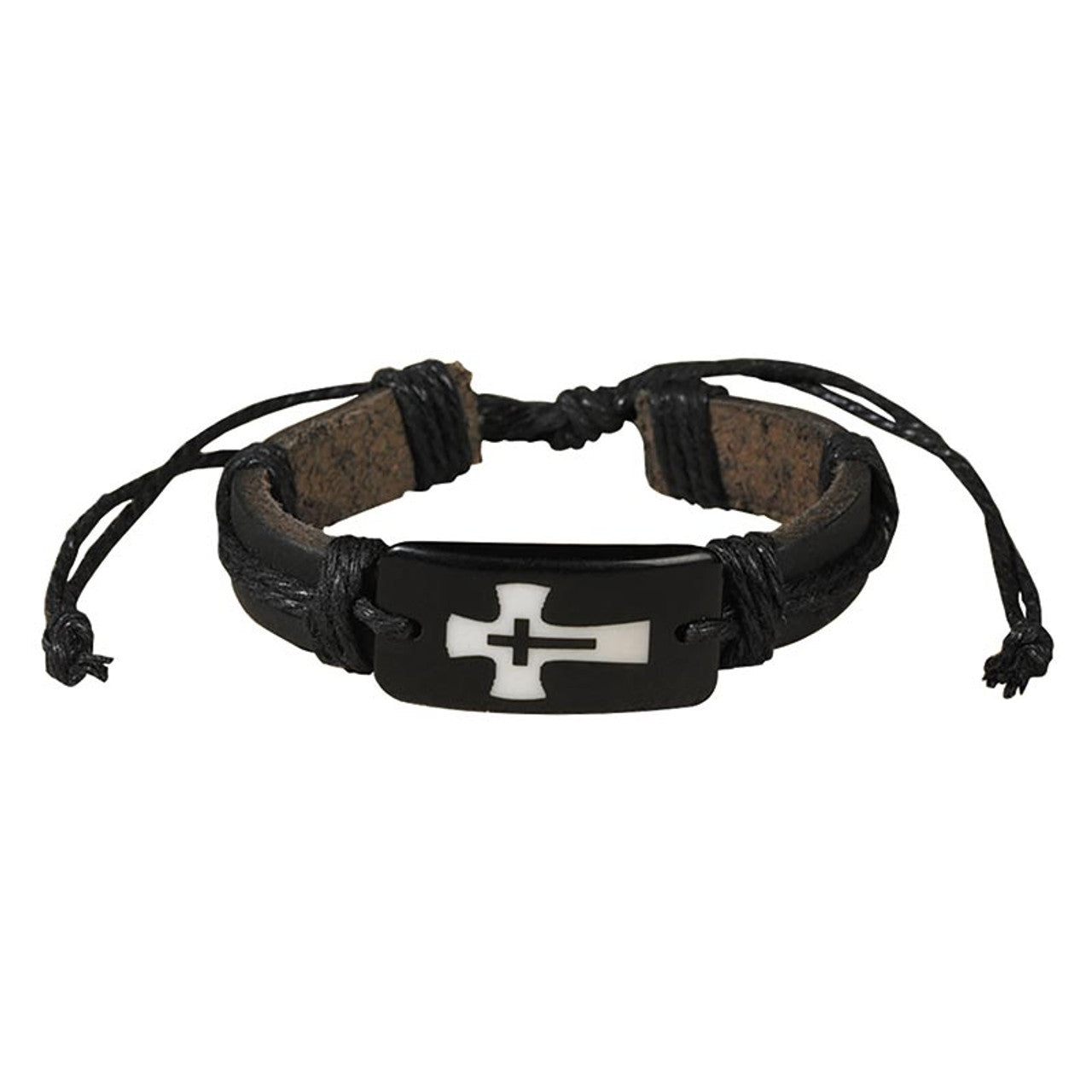 Leather Adjustable Long Cross Bracelet