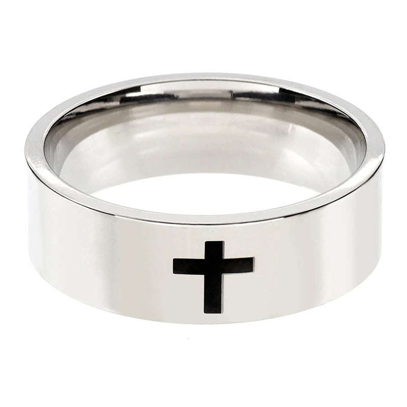 Stainless Steel Band Ring With Cross