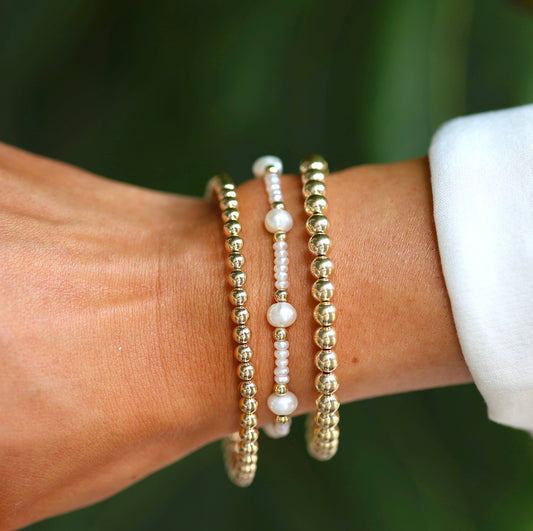 "CAPRI" Gold Filled & Pearls Beaded Bracelets Stack