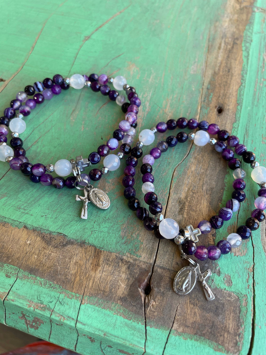 Rosary Wrap Bracelet with Silver Accents