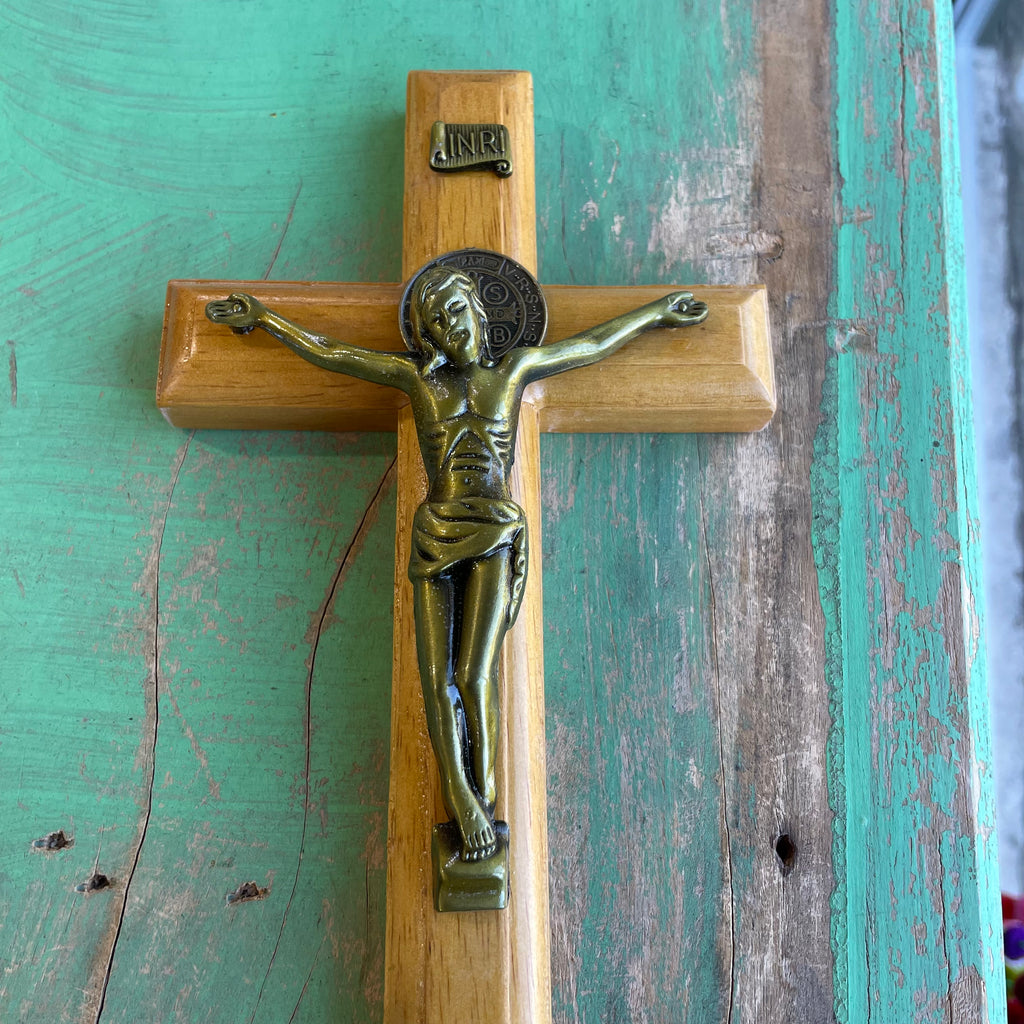 10” Oak Wood St Benedict Crucifix