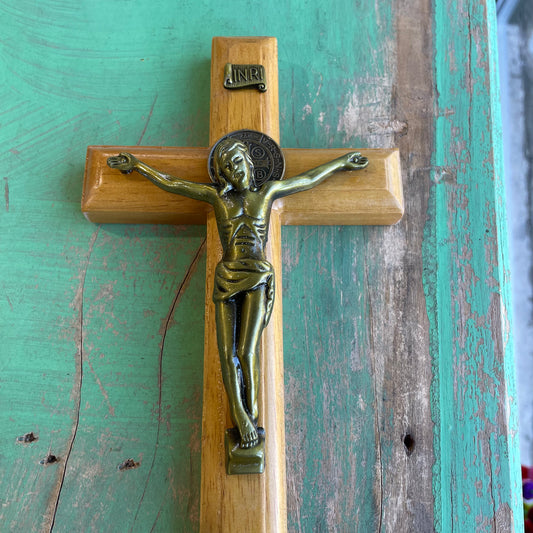 10” Oak Wood St Benedict Crucifix
