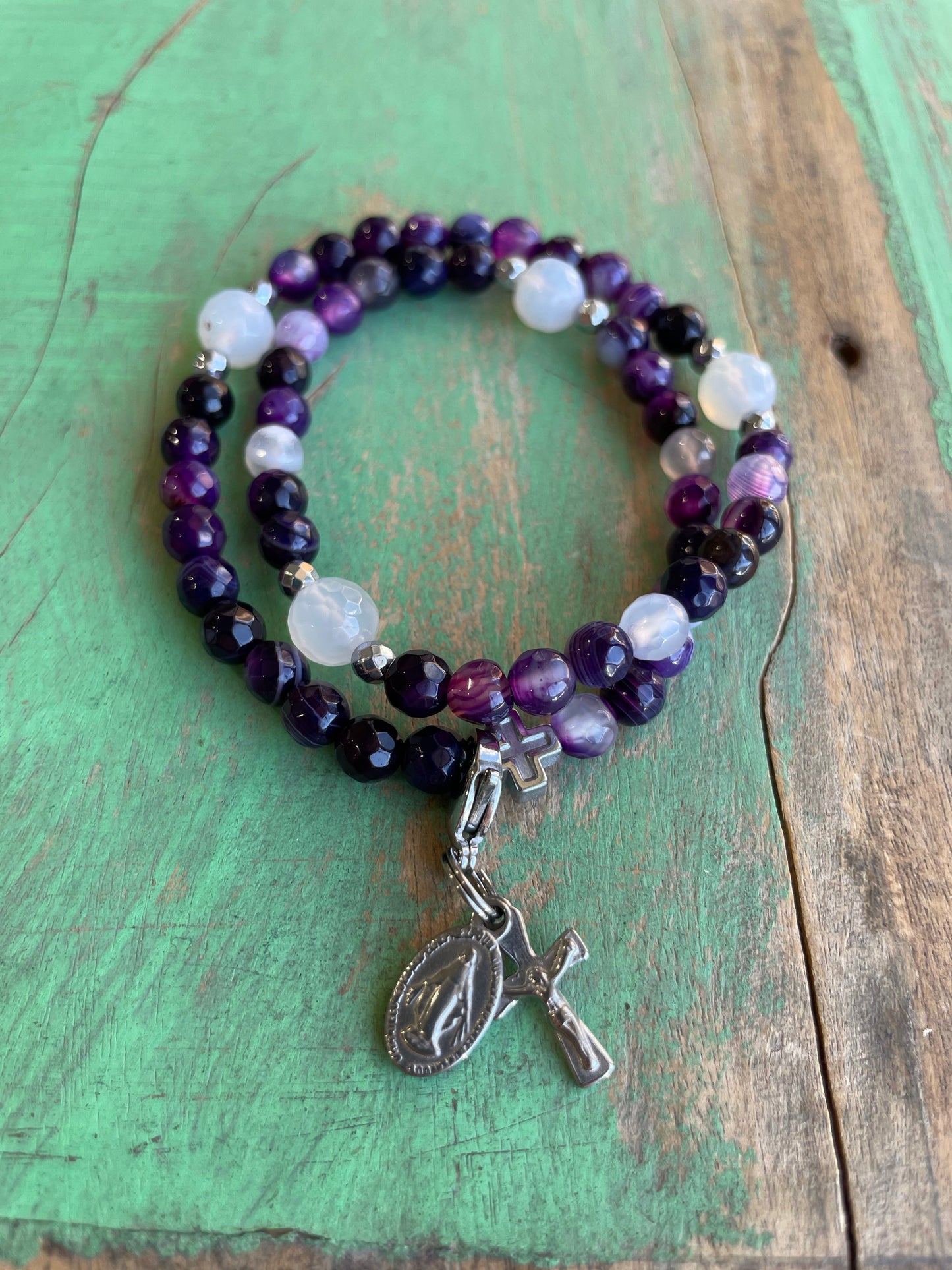 Rosary Wrap Bracelet with Silver Accents