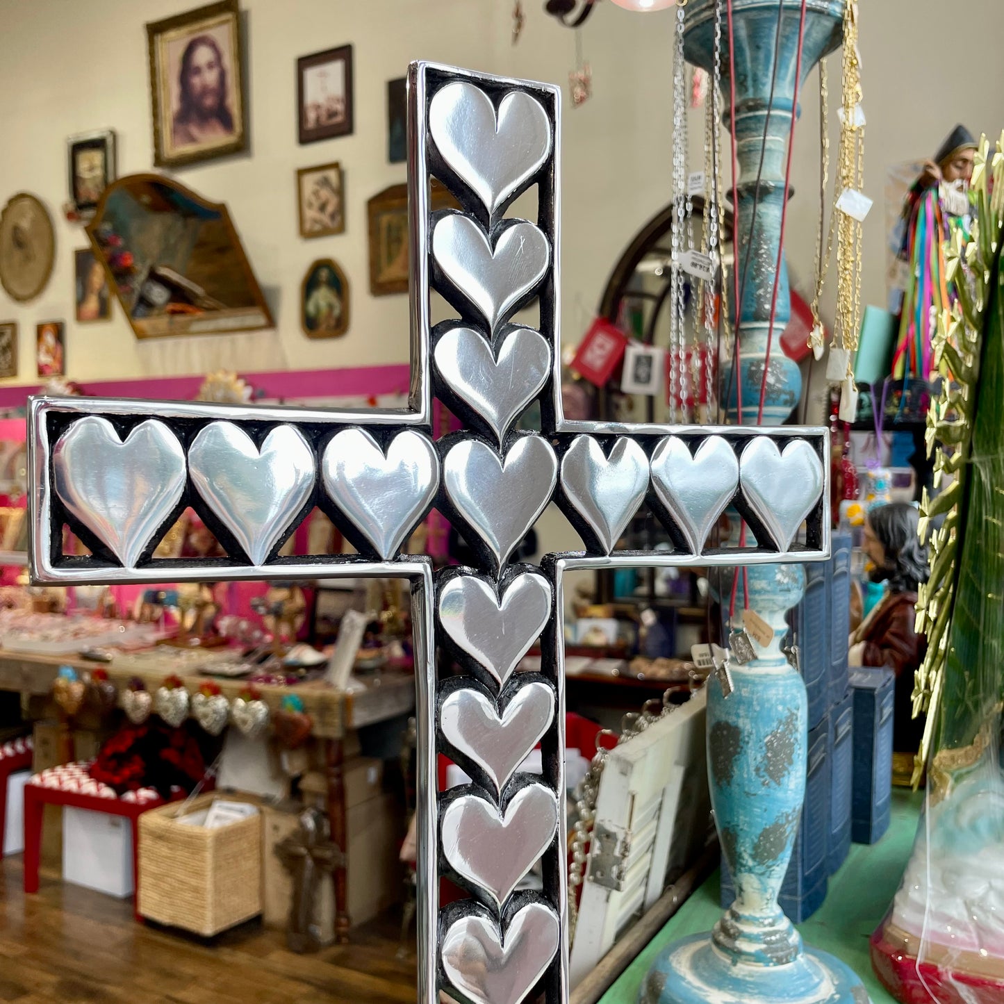 Pewter Standing Hearts Cross
