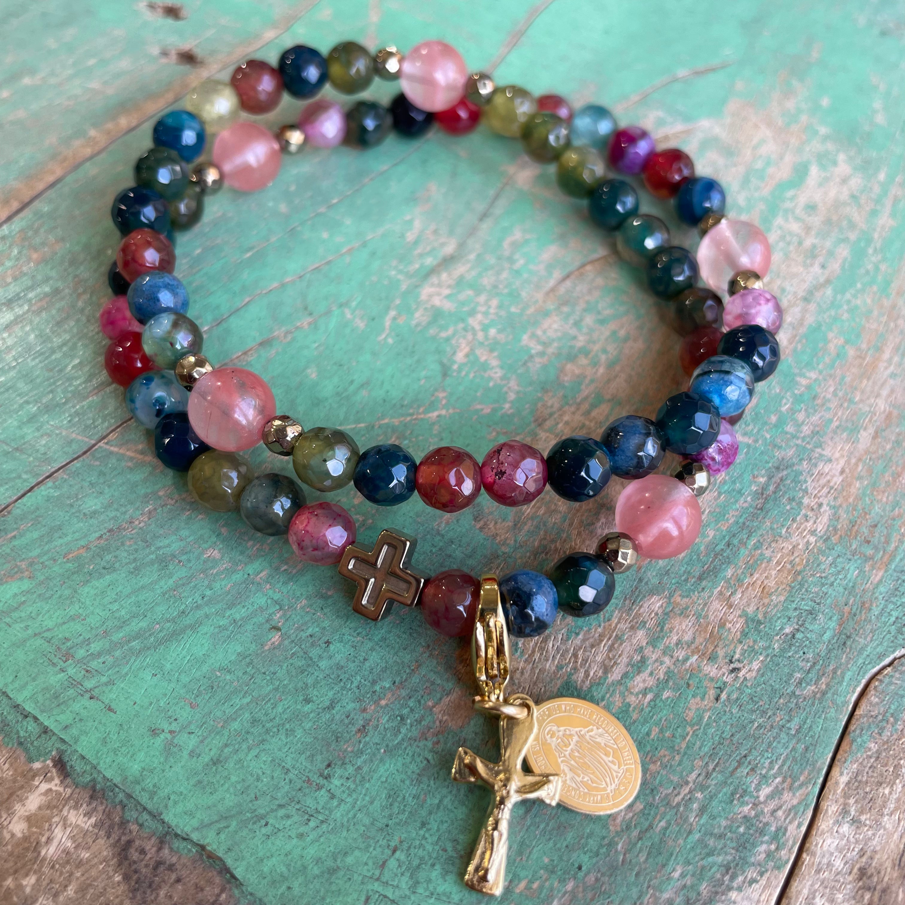 Rosary Wrap Bracelet with Gold Accents
