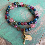 Rosary Wrap Bracelet with Silver Accents