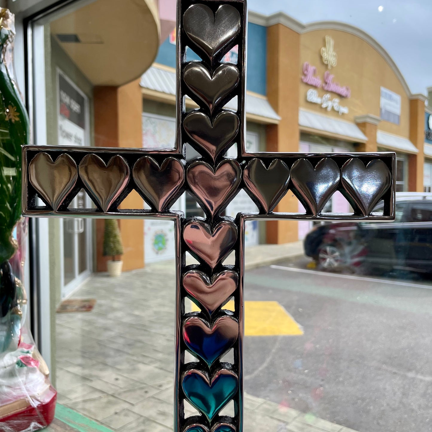 Pewter Standing Hearts Cross