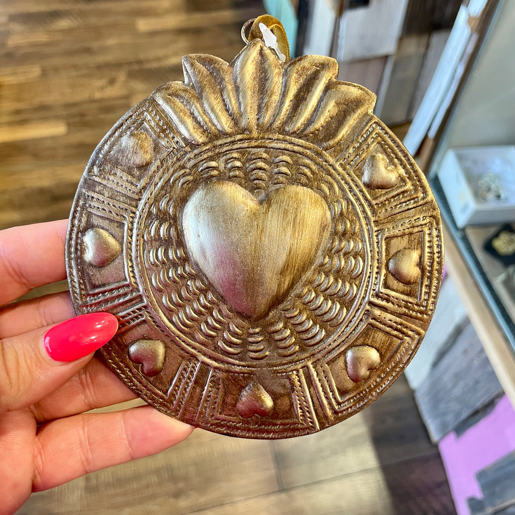 Bronze Sacred Heart Tin Ornaments