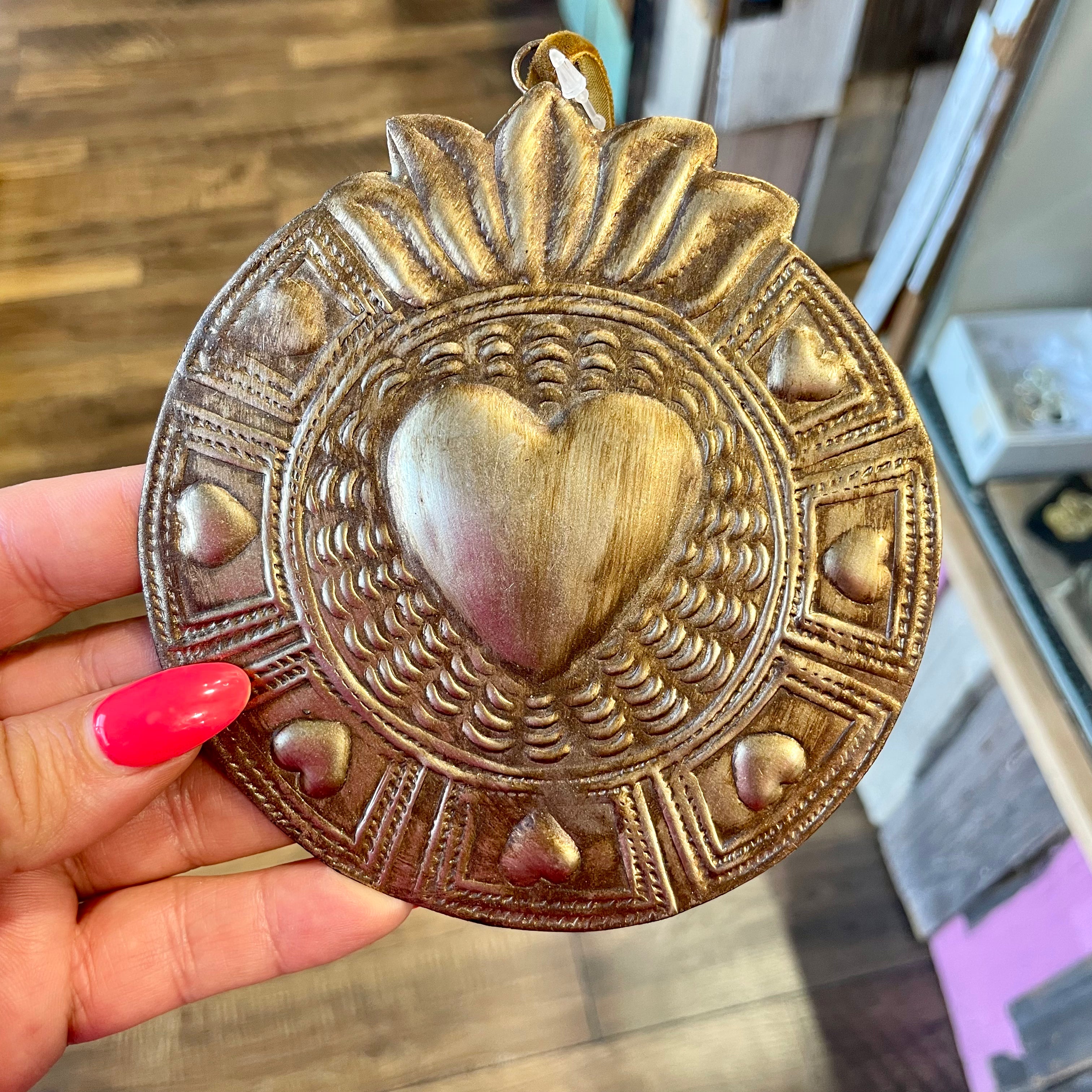 Bronze Sacred Heart Tin Ornaments