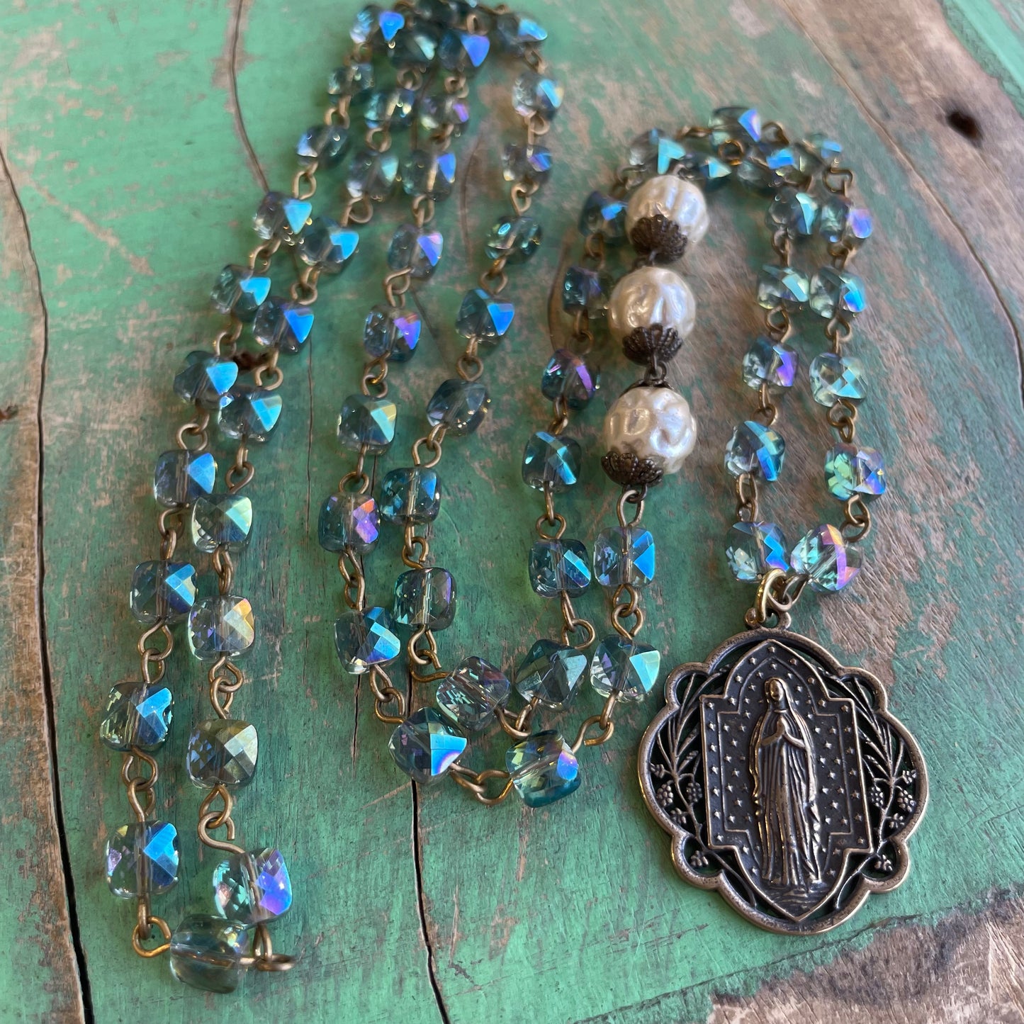 Our Lady Iridescent Necklace and Earrings