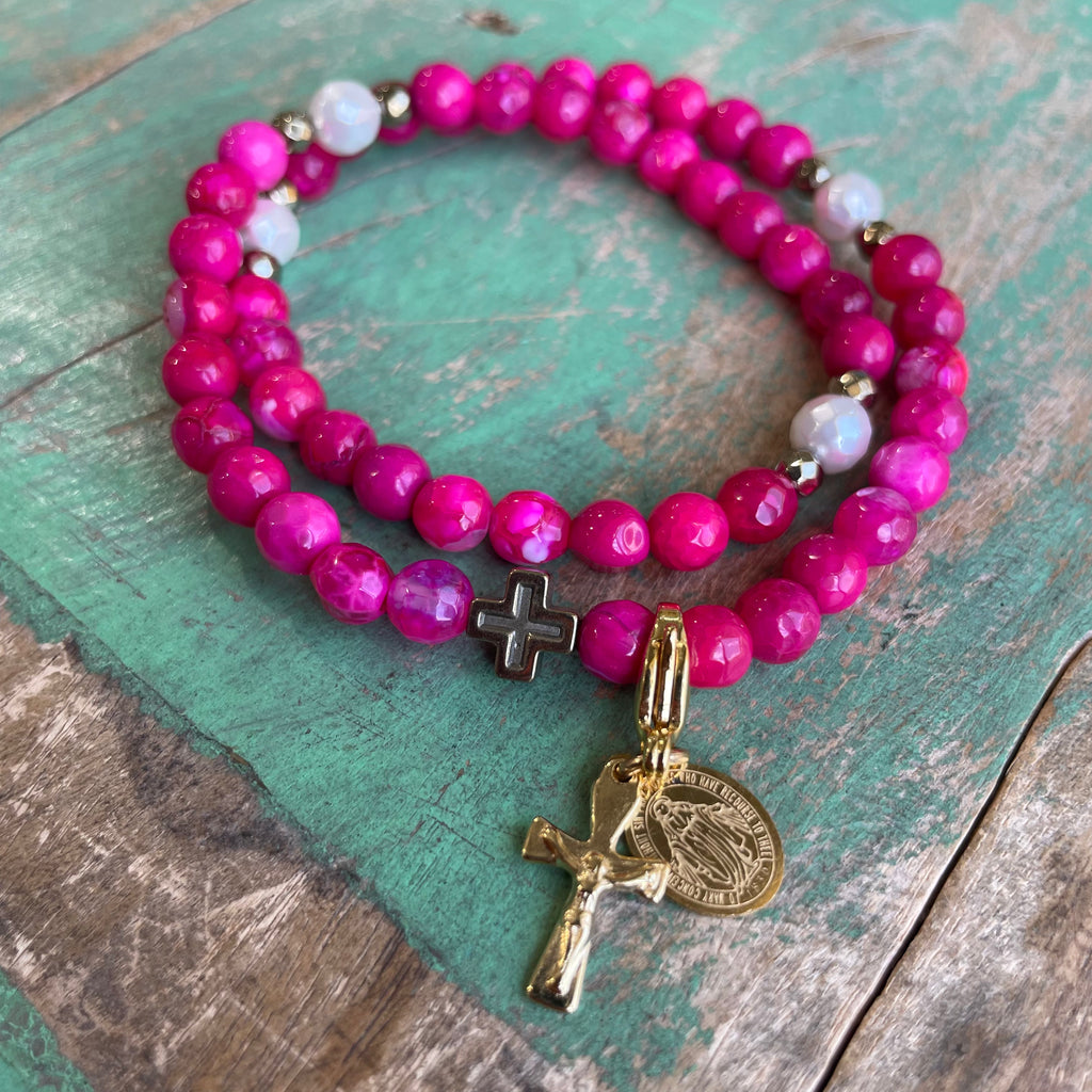 Rosary Wrap Bracelet with Gold Accents